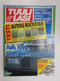 Tuulilasi 1985 nr 3, Rolls-Royce silver Spirit, Corolla FX, Lentäen autolomalle, Hyppy ohittajan alle, Volvo 740 GLE kestotesti, VII Pariisi-Dakar, Ruostesuojatesti