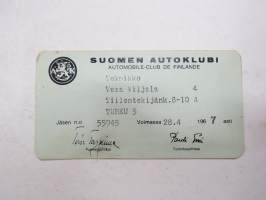 Suomen Autoklubi - Automobile-Club De Finlande, jäsen nr 55945, 1967 -jäsenkortti
