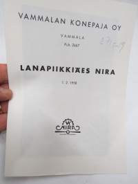 Vammalan Konepaja - Nira Lanapiikkiäes 1958 -myyntiesite