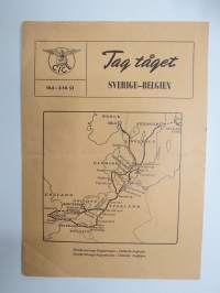 Sverige - Belgien / Tag tåget, 10.6.-2.10.1953 -tidtabell / rautateiden aikataulu / train timetable