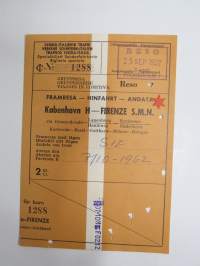 Firenze S.M.N. - Köpenhavn H 1962 -rautatielippu / railway tickets