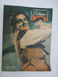 Elokuva-Aitta 1949 nr 9-10, Kansik. Tauno Palo, Tähtien nousut ja laskut, Pukufilmit muodissa, Pallopaita new look, Jean Kent, Tähtikuvaston keräilykuvia, ym