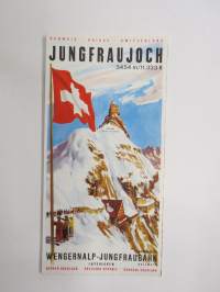 Jungfraujoch 3454 m / 11333 ft & Kleine Scheidegg 2016 m / 6762 ft - Wengernalp-Jungfraubahn, Interlaken -matkailuesite / kartta - travel brochure / tourist map