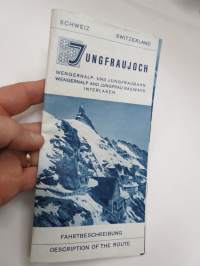 Jungfraujoch 3454 m / 11333 ft & Kleine Scheidegg 2016 m / 6762 ft - Wengernalp-Jungfraubahn, Interlaken -matkailuesite / kartta - travel brochure / tourist map