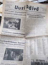 Uusi Päivä, 14.10.1967, Turussa ilmestynyt kommunistinen sanomalehti, mm. SKP uusi ohjelmaluonnos, Devalvaatio, Vetoomus ja jako vuohiiin ja lampaisiin (merkinnät!)