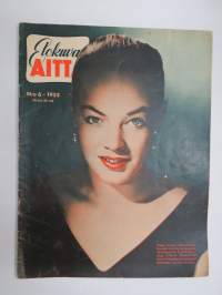 Elokuva-Aitta 1955 nr 6, Kansikuva Pirjo Vaasti, Tanskan Palladium, Wilho Ilmari, Naisen kohtalo, Sarita Montiel, Teija Sopanen & Matti Oravisto, Louis Jourdan, ym.