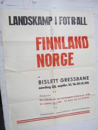Landskamp i fotball 1939 / Finland (TUL) - Norge (Arbeidernes Idrettsforbund) på Bislett gressbane -ottelujuliste / football match poster