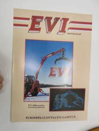 EVI metsälinjat / EVI 3000 maatilakuormain / kaivuri / metsätelivaunut -myyntiesite, forestry / farming equipment sales brochure, in finnish