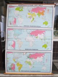 Bündnissysteme der Welt - Westermann 1968 - Maailman liittoutumisjärjestelmä -seinäkartta / koulukartta
