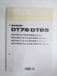 Suzuki DT75/DT85 outboard parts catalogue 1986-6, illustrations / perämoottori, varaosaluettelo räjäytyskuvineen