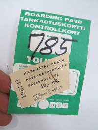 Boarding Pass - Tarkastuskortti - Kontrollkort / Matkustajamaksu / Passageraravgift / Passenger fee 10 mk nr 196191