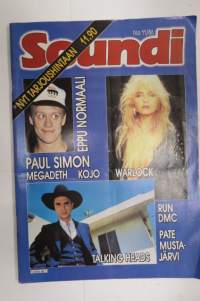 Soundi 1986 nr 11, Paul Simon, Megadeth Kojo, Warlock, Run DMC, Pate Mustajärvi, Talking Heads, Eppu Normaali.