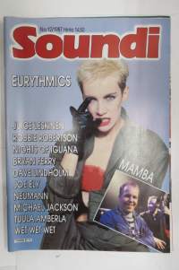 Soundi 1987 nr 12, Eurythmics, Juice Leskinen, Robbie Robertson, Nights of Iguana, Bryan Ferry, Dave Lindholm, Joe Ely, Neumann, Michael Jackson, Tuula Amberla.