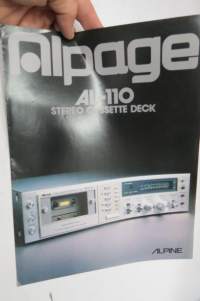 Alpine Alpage AL-110 Stereo Cassette Deck -myyntiesite / sales brochure