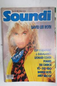 Soundi 1988 nr 3, Topi Sorsakoski, J.Karjalainen, Leonard Cohen, Pogues, The Church, Yö-Eve-Udo, Bhundu Boys, Andy McCoy.