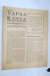 Vapaa kansa  - Kansallinen edistyspuolue, 1939 nr 12, 21.11.1939 -järjestölehti, ajankohtainen puoluepoliittinen julkaisu