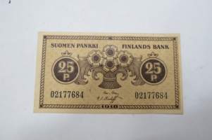 25 penniä Suomen pankki 1918 02177684 -seteli / bank note