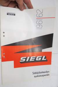 Siegl sähkölaitteiden tarkistuspenkit 1961-1962 -myyntiesite / sales brochure