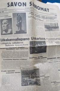 Savon Sanomat, 15.10.1940, Ei rajaseudun evakuointia talveksi, Saippua kortille, Uusi Mikkeli nousee sodan raunioista, Ville Vallgren kuollut, Tukholma varustautuu