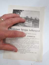 Päijänteen laivojen kulkuvuorot 12.6-25.8.1954 -aikataulu Hl. Suomi & Hl. Jyväskylä