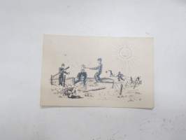 Lekalla päähän - Tuukkala, 9.9.1932 sotilaspostikortti, taustalla lunastus- T- ym. merkintöjä -postikortti / military postcard