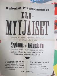 Kalvola Maamiesseura elomyyjäiset suojeluskuntatalolla - syyskokous - Pikkujoulu-ilta... 1938 -juliste / poster