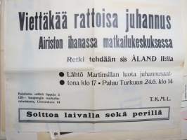 Viettäkää rattoisa Juhannus Airiston matkailukeskuksessa - Retki S/S Åland II:lla - soittoa laivalla sekä perillä - T.K.M.L. -juliste / poster