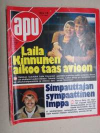 Apu 1975 nr 10 Laila Kinnunen aikoo taas avioon, korealainen tyttöbändi Suomessa, Päijänne-tunneli on maailman suurin, Tuntematon mies kahmaisi loton jättipotin, ym.