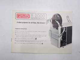 Eumig R 2000 Instaprojection 8 mm projector manual -projektori, englanninkieliset käyttöohjeet