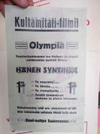 Hänen syntinsä / Hennes synd  - elokuvateatteri Olympia (Helsinki) -elokuvajuliste