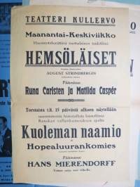 Teatteri Kullervo - Hemsöläiset (August Strindberg), Runa Carlsten & Matilda Caspér - Kuoleman naamio eli Hopealuurankomies -elokuvajuliste / movie poster