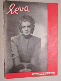 Eeva 1943 nr 3 Avioliiton ongelmia, Rakkaus, taide ja kuolema, Neljä kirjettä, Hotellinisäntien kuningas, Räikeän punainen pusero ja ohuen sininen puku, ym.