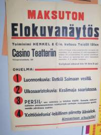 Maksuton elokuvanäytös - Henkel & Cie, Persil pesuainevalmistajan sponsoroima näytös - Retkiä Saimalla, Persil valmistus ym. -elokuvajuliste / movie poster