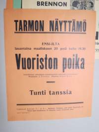 Tarmon Näyttämö (Turku) - Vuoriston poika, 1937 -näytelmäjuliste / theatre poster