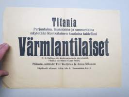 Värmlantilaiset, Tor Weijden & Anna Nilsson, elokuvateatteri Titania -elokuvajuliste / movie poster