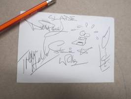 Slade - Virtasalmi 19.6.1998 -yhtyeen jäsenten nimikirjoitukset ja piirustus