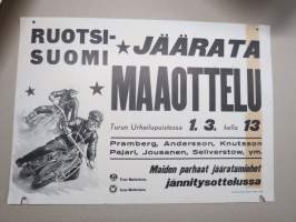 Ruotsi-Suomi jäärata (jääspeedway) maaottelu Turun urheilupuistossa 1.3.1959 Bramberg, Andersson, Knuttson, Pajari, Jousanen, Seliverstow -juliste / poster