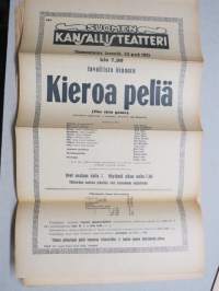 Suomen Kansallisteatteri - Kieroa peliä näytelmä, kirjoittanut John Galsworthy, 23.1.1921 -juliste / poster