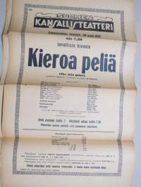 Suomen Kansallisteatteri - Kieroa peliä näytelmä, kirjoittanut John Galsworthy, 30.1.1921 -juliste / poster