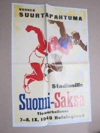Suomi-Saksa maaottelu 1940 - Sodan lehdet dokumentti 14 -juliste + lehti / lehdet, uustuotantoa / poster, reprint