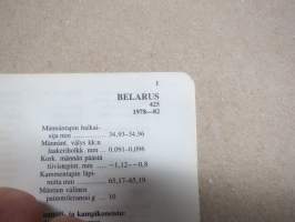 Belarus 425 1978-82- -mitat, painot, moottorin tiedot, säätöarvot yms. - Tammi autotekniikan käsikirja-sarjaa