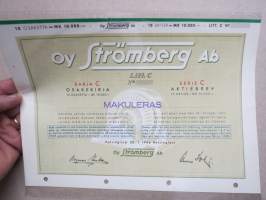 Oy Strömberg Ab, Helsinki 1946, Litt. C 10 000 mk -osakekirja / share certificate