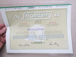 Oy Strömberg Ab, Helsinki 1946, Litt. C 10 000 mk -osakekirja / share certificate