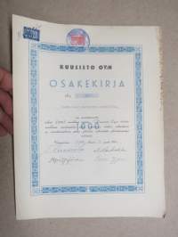 Kuusisto Oy, Viipuri 1942, 1 000 mk, nr 96, Rouva Meeri Honkatukia -osakekirja / share certificate