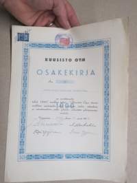 Kuusisto Oy, Viipuri 1942, 1 000 mk, nr 94, Rouva Meeri Honkatukia -osakekirja / share certificate