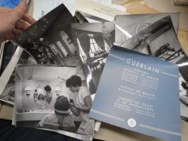 Guerlain - Paris - France, erä parfyymitehtaan omia histoariaa ja toimintaa kuvaavia  tekstejä sekä pressikuvia tuotannosta, tutkimuksesta ja tuotteista, 1960-lukua