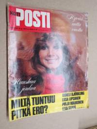 Koti-Posti 1974 nr 24, Miltä tuntuu pitkä ero?, Henkivalot vainoavat Lyydiaa ja Suloa, Pakolaisorkesteri saapui Suomeen, Olavi Virran vaikeat vuodet, ym.