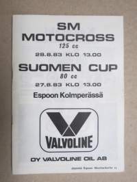 SM Moto-cross 125 cc 28.8.1983 - Suomen Cup 80 cc 27.8.1983, Espoo, Kolmperä - Espoon Moottorikerho -käsiohjelma / program