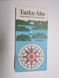 Turku - Åbo ympäristöineen / med omgivningar ulkoilukartta - friluftskarta 1971, kansikuvitus Knut Bengström