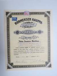Nurmeksen Kauppaosakeyhtiö, Nurmes 1.12.1942, 1 000 mk, nr 1932 -osakekirja / share certificate